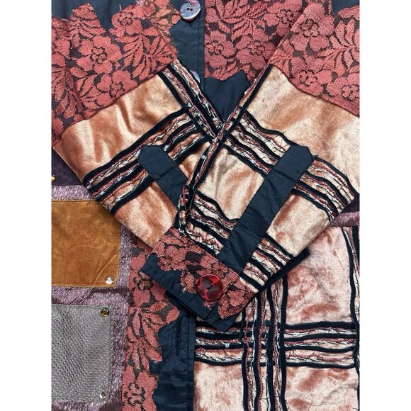 VTG Sandy Starkman Womans Blazer Patchwork Boho Wear Art M Velvet Lace Eclectic - Picture 6 of 10